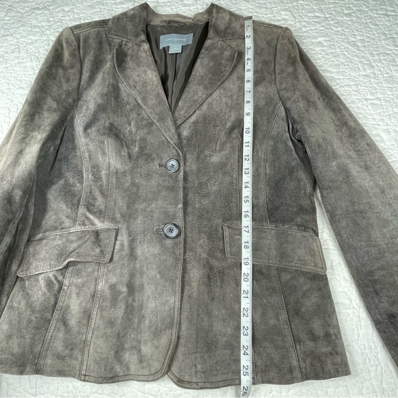 🔥Y2K Ann Taylor Brown Chocolate Suede Blazer 100% Leather Preppy Jacket Women 14 - Picture 14 of 16